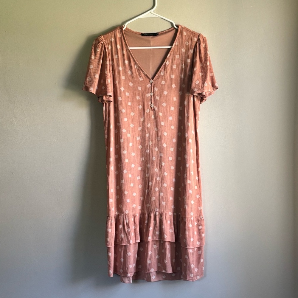 Mikarose Blush Pink Midi Dress with Pattern